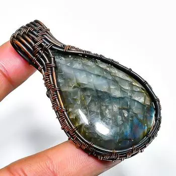 Ювелирный кулон ручной работы из медной проволоки с лабрадоритом 2,36 дюйма 2.36 чёрный