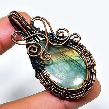Ювелирный кулон ручной работы из медной проволоки с лабрадоритом 2,17 дюйма 2.17 чёрный