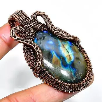 Ювелирный кулон ручной работы из медной проволоки с лабрадоритом 2,56 дюйма 2.56 чёрный