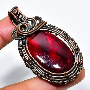 Ювелирный кулон ручной работы из медной проволоки с красным лабрадоритом и драгоценным камнем длиной 2,36 дюйма 2.36 красный