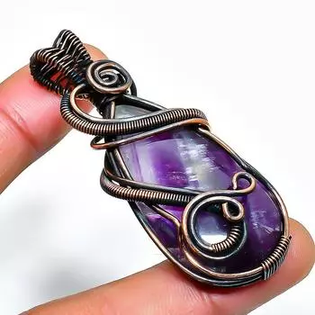 Ювелирный кулон ручной работы из медной проволоки с шевроном и аметистом, 2,36 дюйма 2.36 фиолетовый