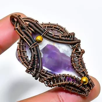 Ювелирный кулон ручной работы из медной проволоки с шевроном и аметистом, 2,36 дюйма 2.36 фиолетовый