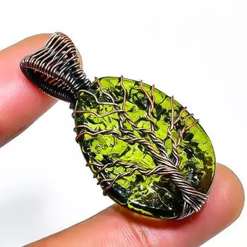 Ювелирный кулон ручной работы из медной проволоки с молдавитом и кварцем, 1,77 дюйма 1.77 зелёный