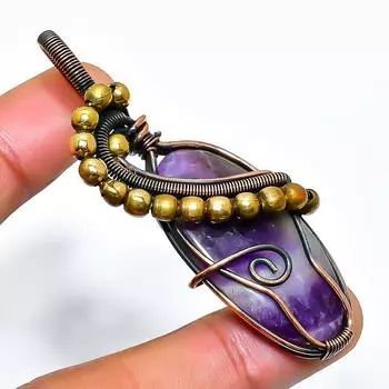 Ювелирный кулон ручной работы из медной проволоки с шевроном и аметистом, 2,56 дюйма 2.56 фиолетовый