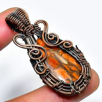 Ювелирный кулон ручной работы из медной проволоки с яшмой Шмель и драгоценным камнем 1,77 дюйма 1.77 жёлтый