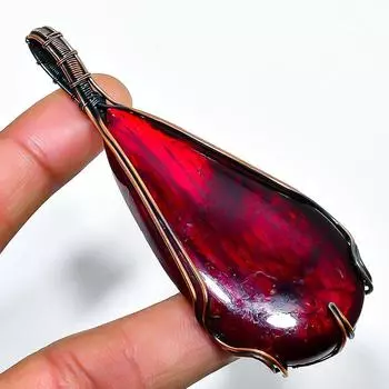 Ювелирный кулон ручной работы из медной проволоки с красным лабрадоритом и драгоценным камнем 3,15 дюйма 3.15 красный