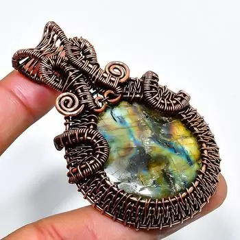 Ювелирный кулон ручной работы из медной проволоки с лабрадоритом 2,56 дюйма 2.56 чёрный