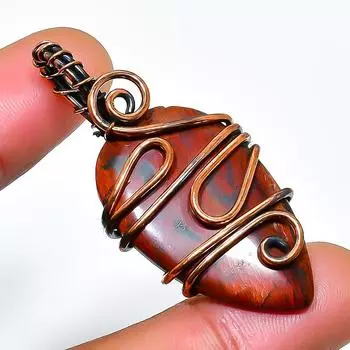 Ювелирный кулон ручной работы из медной проволоки с драгоценным камнем Red River Jasper 1,77 дюйма 1.77 красный