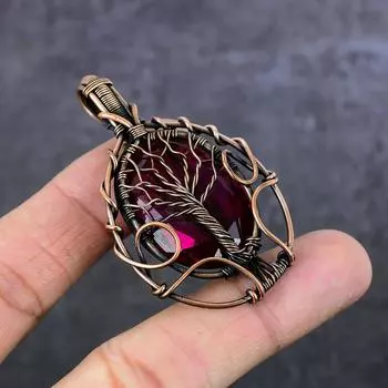 Ювелирный кулон ручной работы из медной проволоки с розовым аметистом и драгоценным камнем 2,40 дюйма q8D31