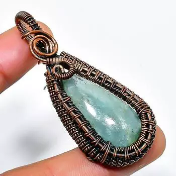 Ювелирный кулон ручной работы из медной проволоки с аквамарином и драгоценным камнем 2,17 дюйма 2.17 синий