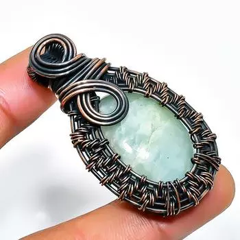 Ювелирный кулон ручной работы из медной проволоки с аквамарином и драгоценным камнем длиной 1,97 дюйма 1.97 синий