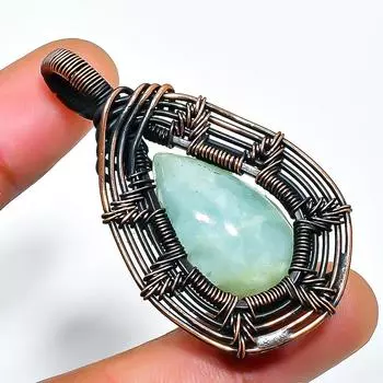 Ювелирный кулон ручной работы из медной проволоки с аквамарином и драгоценным камнем длиной 1,97 дюйма 1.97 синий