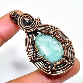 Ювелирный кулон ручной работы из медной проволоки с аквамарином и драгоценным камнем длиной 1,97 дюйма 1.97 синий