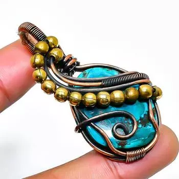 Ювелирный кулон ручной работы из медной проволоки с тибетским бирюзовым драгоценным камнем 1,97 дюйма 1.97 синий