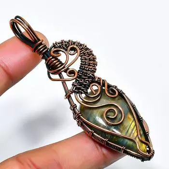 Ювелирный кулон ручной работы из медной проволоки с лабрадоритом 2,76 дюйма 2.76 чёрный