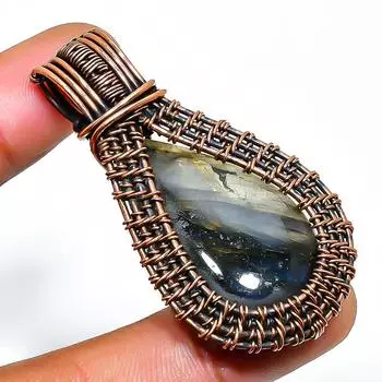 Ювелирный кулон ручной работы из медной проволоки с лабрадоритом 2,09 дюйма 2.09 чёрный