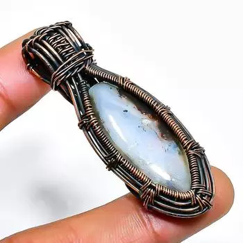 Ювелирный кулон ручной работы из медной проволоки с драгоценным камнем хризопраз 2,17 дюйма 2.17 зелёный