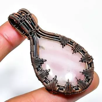 Ювелирный кулон ручной работы из медной проволоки с розовым кварцем и драгоценным камнем 2,17 дюйма 2.17 розовый