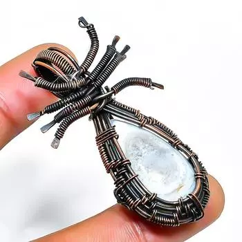 Ювелирный кулон ручной работы из медной проволоки Owhyee с опалом и драгоценным камнем 2,17 дюйма 2.17 синий