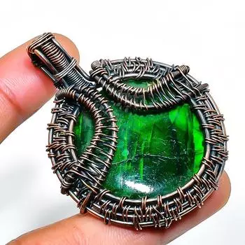 Ювелирный кулон ручной работы из медной проволоки с драгоценным камнем лабрадоритом 2,17 дюйма 2.17 зелёный