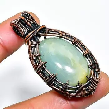 Ювелирный кулон ручной работы из медной проволоки с аквамарином и драгоценным камнем длиной 1,97 дюйма 1.97 синий