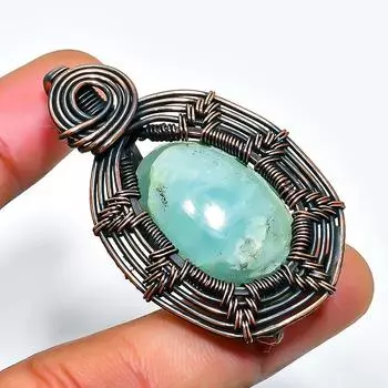 Ювелирный кулон ручной работы из медной проволоки с аквамарином и драгоценным камнем длиной 1,97 дюйма 1.97 синий