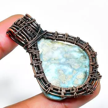 Ювелирный кулон ручной работы из медной проволоки с драгоценным камнем Республика Ларимар 1,97 дюйма 1.97 синий