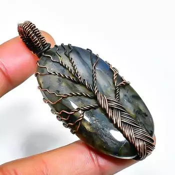 Ювелирный кулон ручной работы из медной проволоки с лабрадоритом 2,56 дюйма 2.56 чёрный