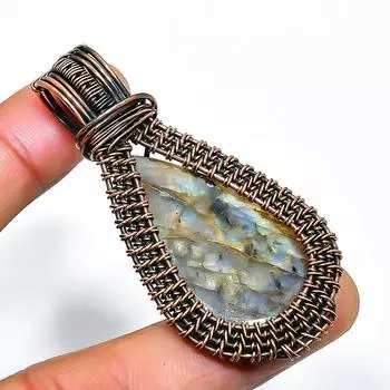 Ювелирный кулон ручной работы из медной проволоки с лабрадоритом 2,17 дюйма 2.17 чёрный