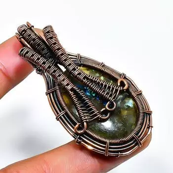 Ювелирный кулон ручной работы из медной проволоки с лабрадоритом 2,36 дюйма 2.36 чёрный