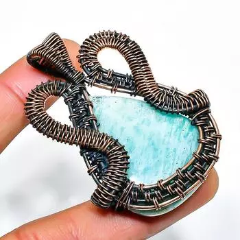 Ювелирный кулон ручной работы из медной проволоки с амазонитом 2,17 дюйма 2.17 синий