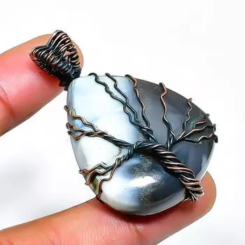 Ювелирный кулон ручной работы из медной проволоки Owhyee с опалом и драгоценным камнем 1,77 дюйма 1.77 синий