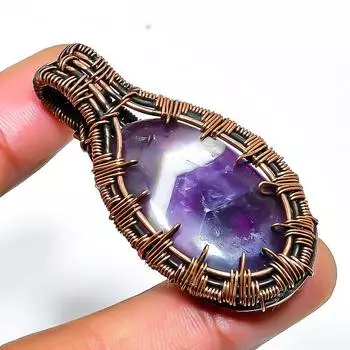 Ювелирный кулон ручной работы из медной проволоки с аметистовым драгоценным камнем в виде шеврона 1,97 дюйма 1.97 фиолетовый