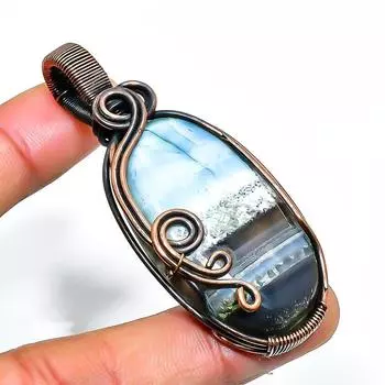 Ювелирный кулон ручной работы из медной проволоки Owhyee с опалом и драгоценным камнем 2,56 дюйма 2.56 синий