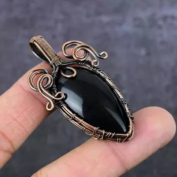 Ювелирный кулон ручной работы из медной проволоки с черным ониксом и драгоценным камнем 2,36 дюйма f9Q72