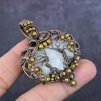 Ювелирный кулон ручной работы из медной проволоки с натуральным радужным лунным камнем 2,36 дюйма N9G58