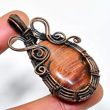 Ювелирный кулон ручной работы из медной проволоки с красным змеиной кожей и драгоценным камнем 2,17 дюйма 2.17 красный