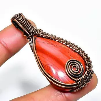 Ювелирный кулон ручной работы из медной проволоки с красным змеиной кожей и драгоценным камнем 2,17 дюйма 2.17 красный