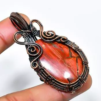 Ювелирный кулон ручной работы из медной проволоки с красным змеиной кожей и драгоценным камнем 2,17 дюйма 2.17 красный