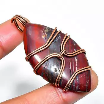 Ювелирный кулон ручной работы из медной проволоки с красным змеиной кожей и драгоценным камнем 2,17 дюйма 2.17 красный