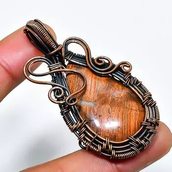 Ювелирный кулон ручной работы из медной проволоки с красным змеиной кожей и драгоценным камнем 2,17 дюйма 2.17 красный