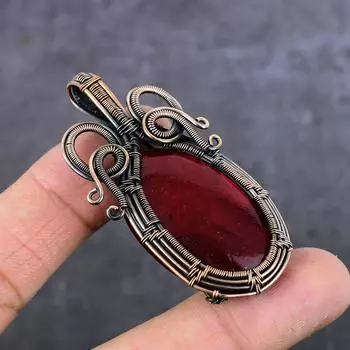Ювелирный кулон ручной работы из медной проволоки с красным лабрадоритом и драгоценным камнем 2,48 дюйма K6l19