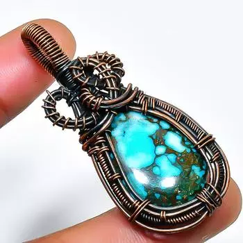 Ювелирный кулон ручной работы из медной проволоки с тибетским бирюзовым драгоценным камнем 1,97 дюйма 1.97 синий