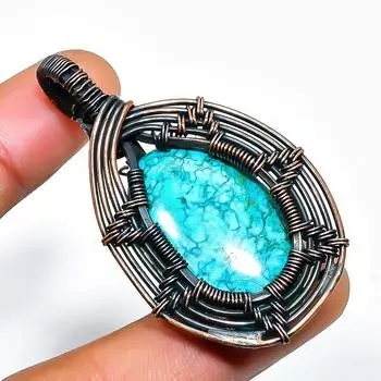 Ювелирный кулон ручной работы из медной проволоки с тибетским бирюзовым драгоценным камнем 2,17 дюйма 2.17 синий