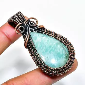 Ювелирный кулон ручной работы из медной проволоки с амазонитом 2,17 дюйма 2.17 синий