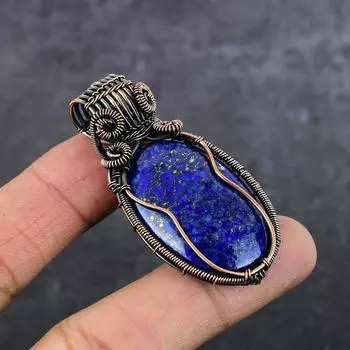 Ювелирный кулон ручной работы из медной проволоки с лазуритом и драгоценным камнем 2,29 дюйма C7b42