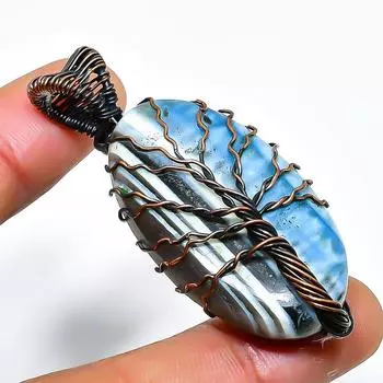 Ювелирный кулон ручной работы из медной проволоки с драгоценным камнем опалом Owhyee 1,97 дюйма 1.97 синий