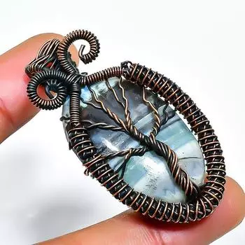 Ювелирный кулон ручной работы из медной проволоки с драгоценным камнем опалом Owhyee 1,97 дюйма 1.97 синий