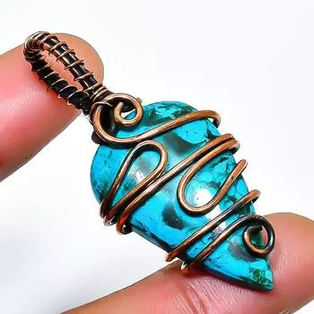 Ювелирный кулон ручной работы из медной проволоки с тибетским бирюзовым драгоценным камнем 1,97 дюйма 1.97 синий