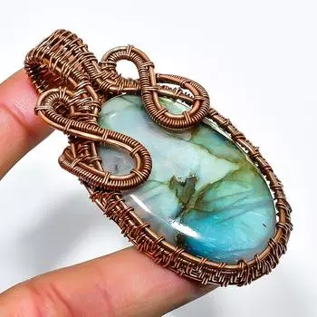 Ювелирный кулон ручной работы из медной проволоки с лабрадоритом 2,56 дюйма 2.56 чёрный